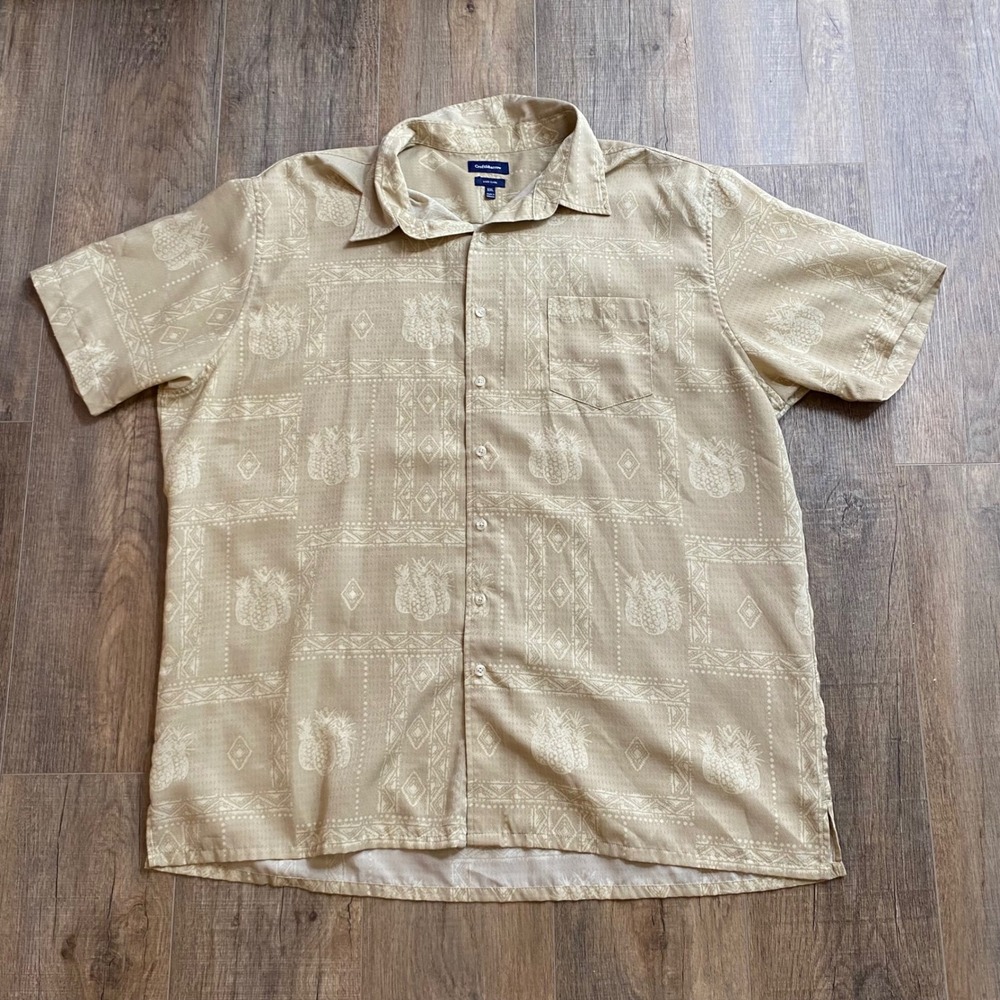 Croft & Barrow Mens XXL Tan Pineapple Geometric Short Sleeve Button Down Shirt